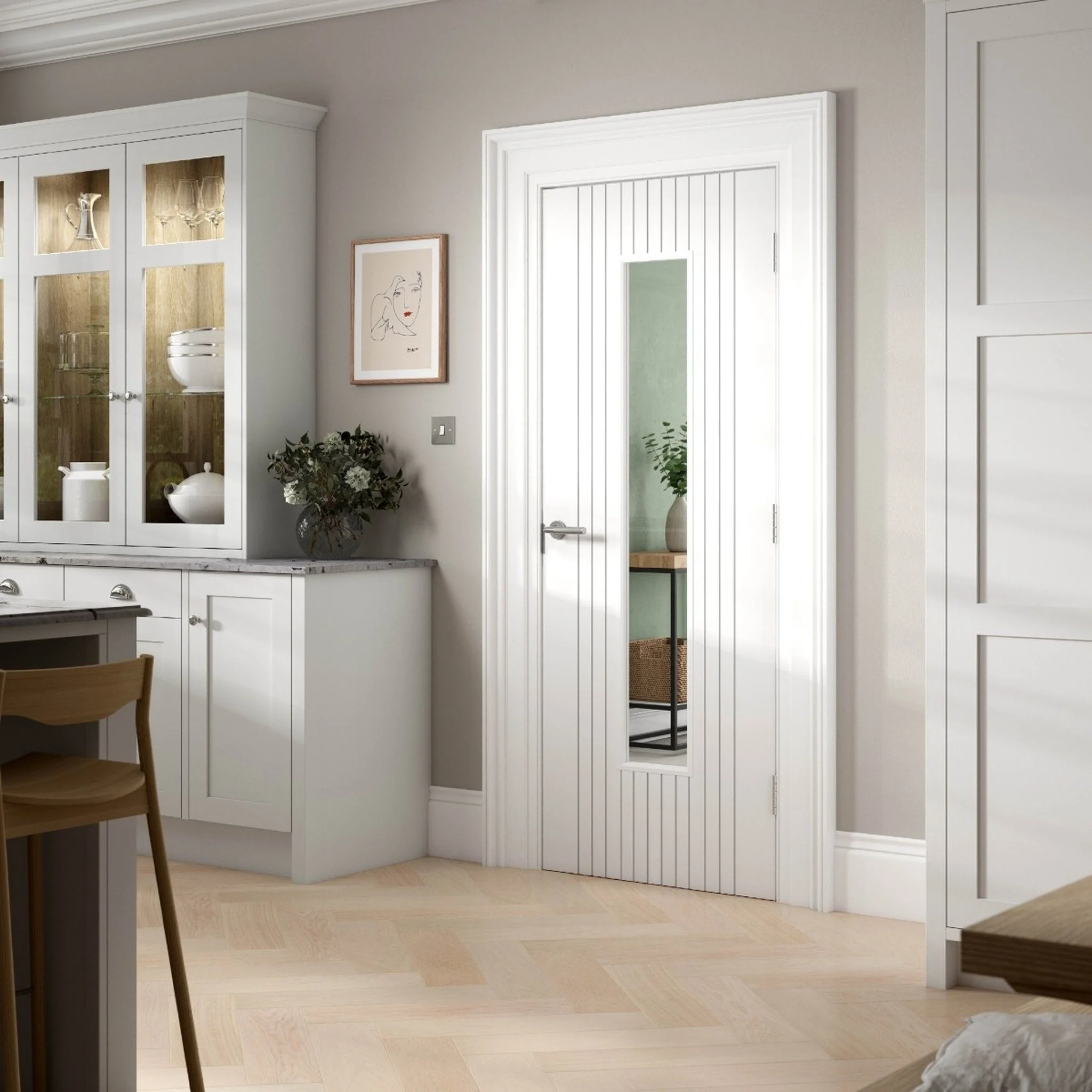 Aria White Primed Clear Glazed Internal Door - Image 2