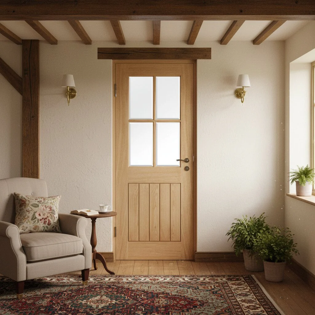 Belize Unfinished Oak 4 Light Glazed Internal Door - Image 2