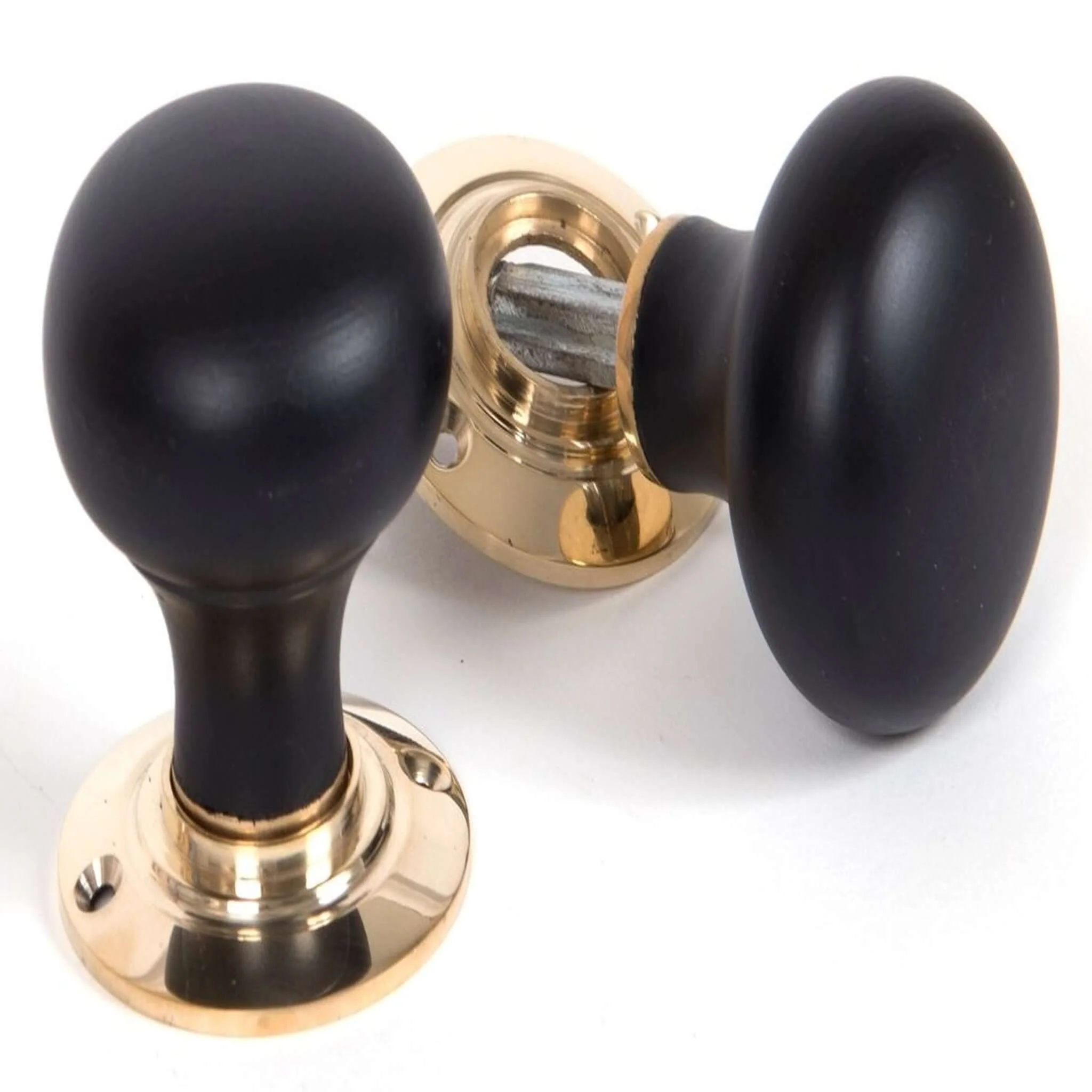 Bun Mortice /Rim Knob Set Ebony and Polished Brass