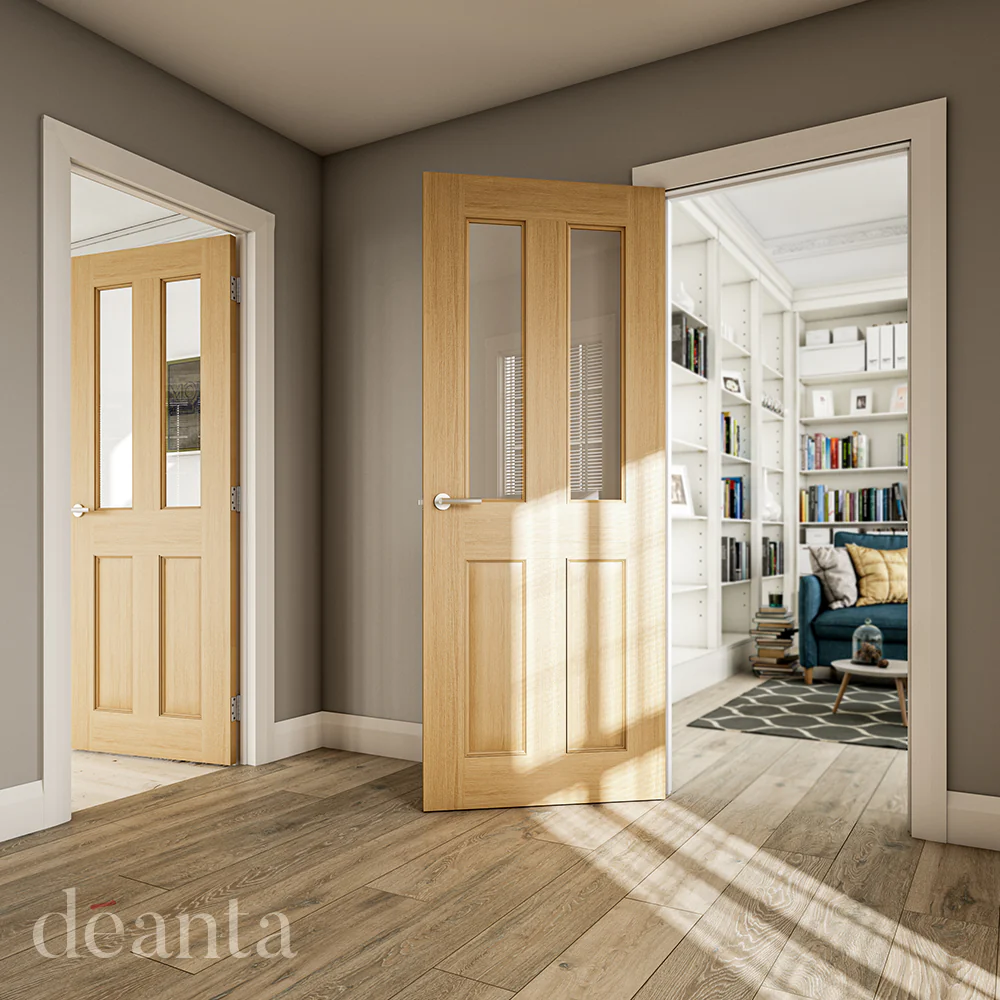 Bury Four Panel Glazed Prefinished Oak Door - Image 3
