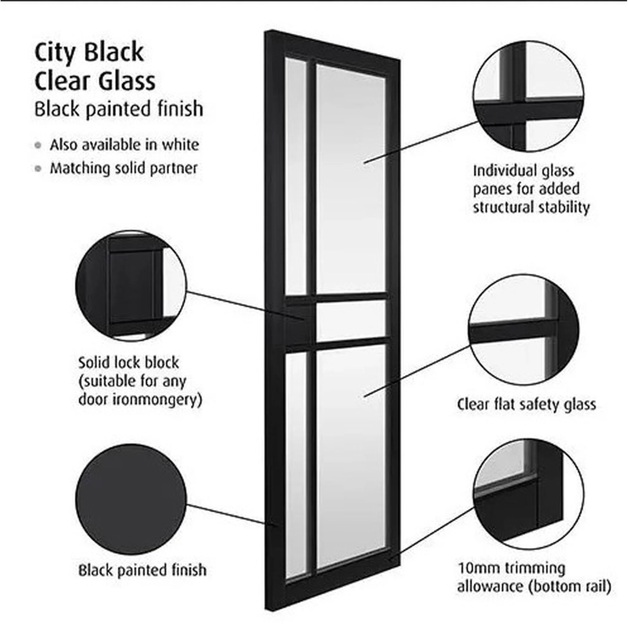 City Black Clear Glass Internal Door - Image 2