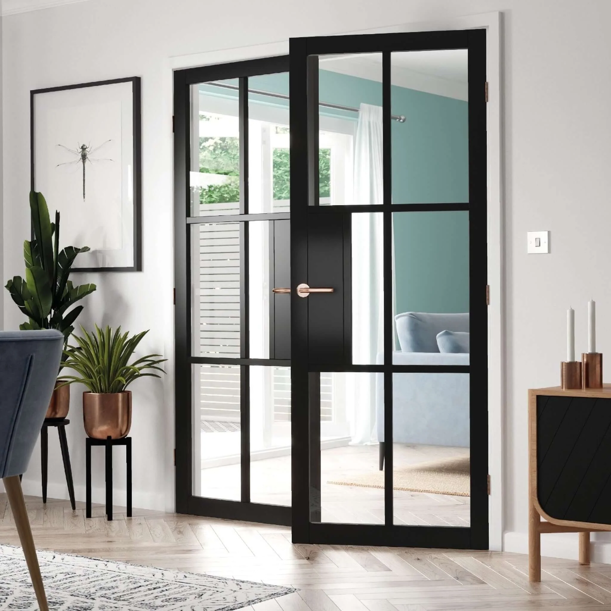 Civic Black Clear glazed Internal Door - Image 4