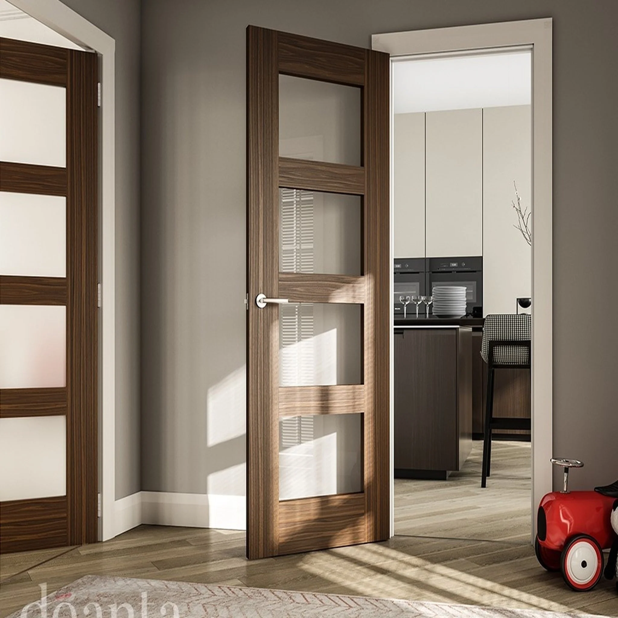 Coventry Prefinished Walnut Glazed FD30 Fire Door - Image 3