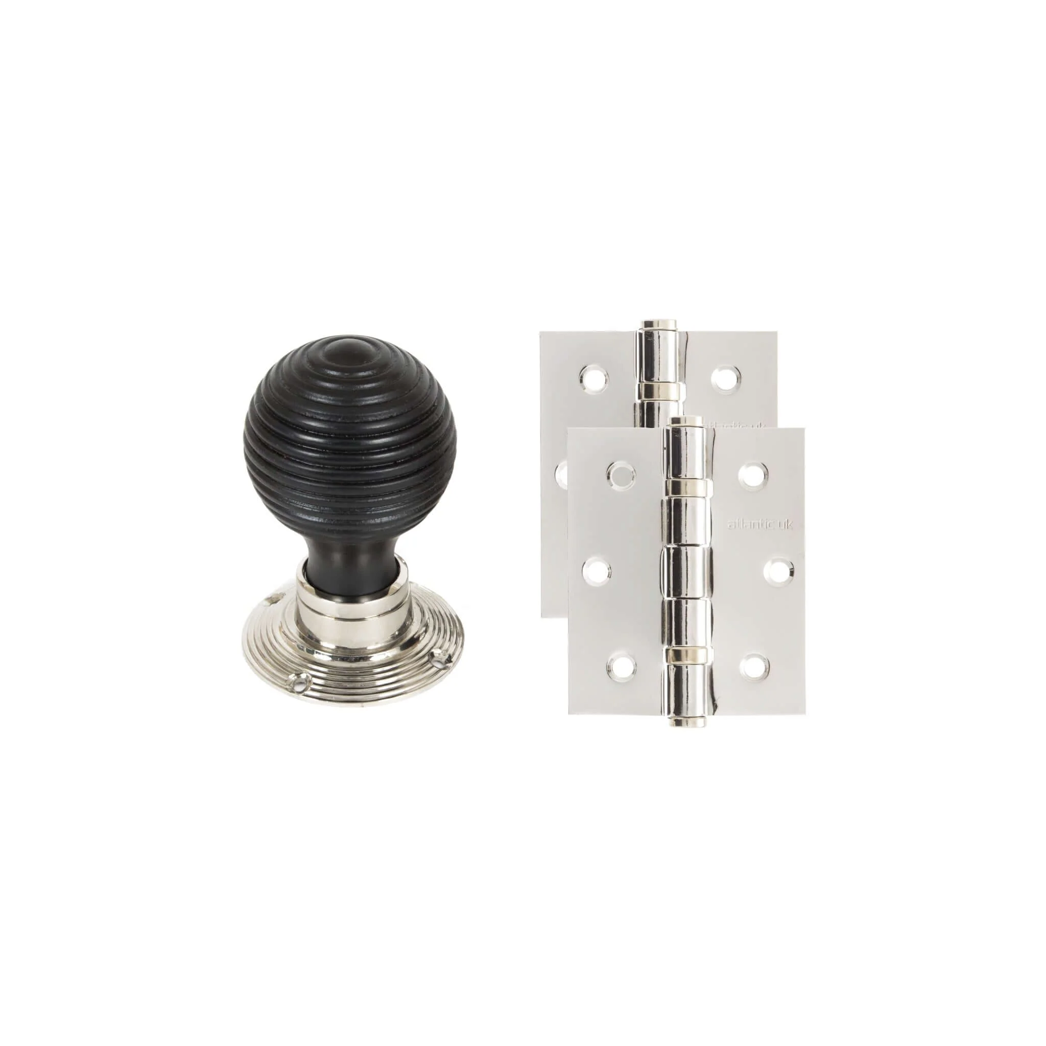 Ebonised Wood Beehive Door Knob Nickel Rose