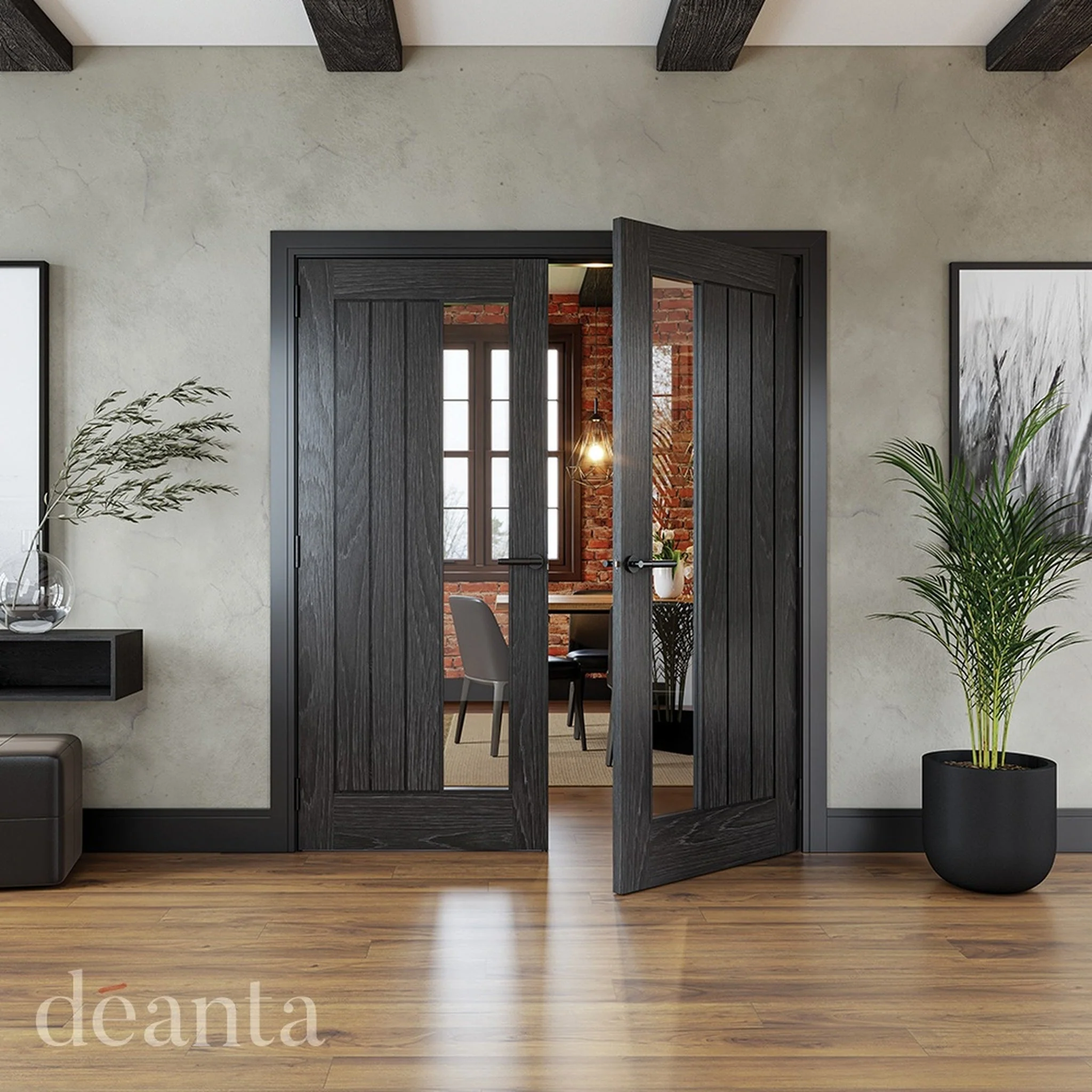 Ely Brushed Black Oak Glazed 1SL Door - Image 3