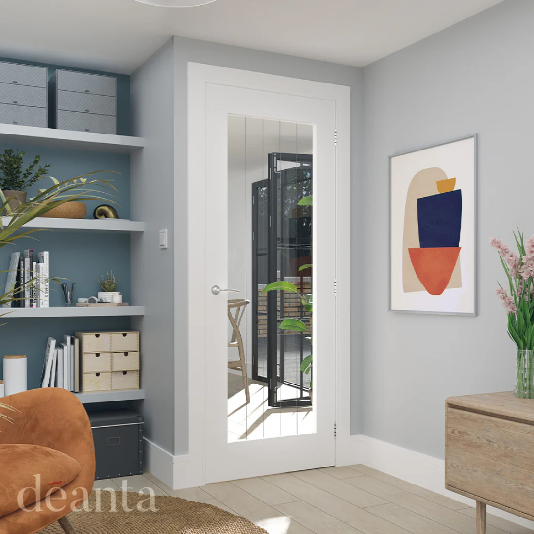 Ely White Primed 1L Glazed Internal Door - Image 3