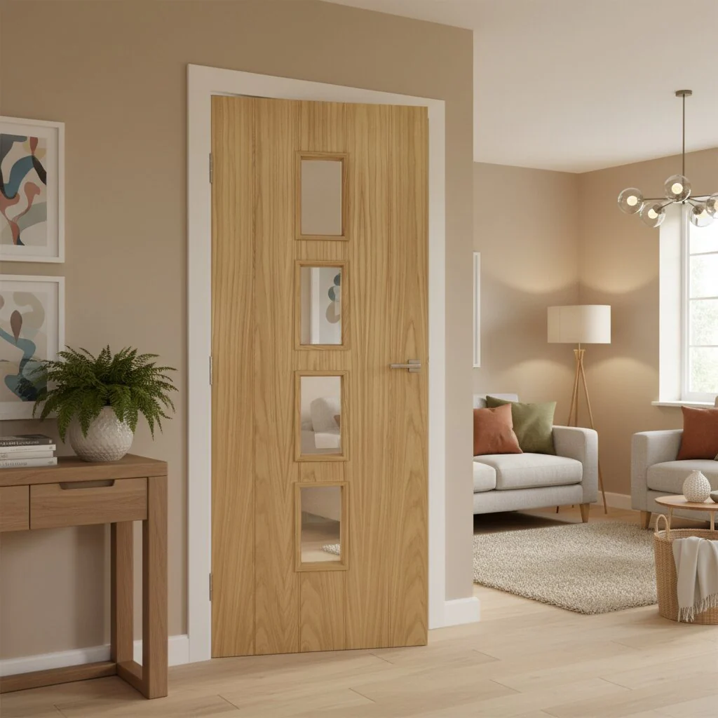 Galway Vertical Panel Glazed Oak Door - Image 3