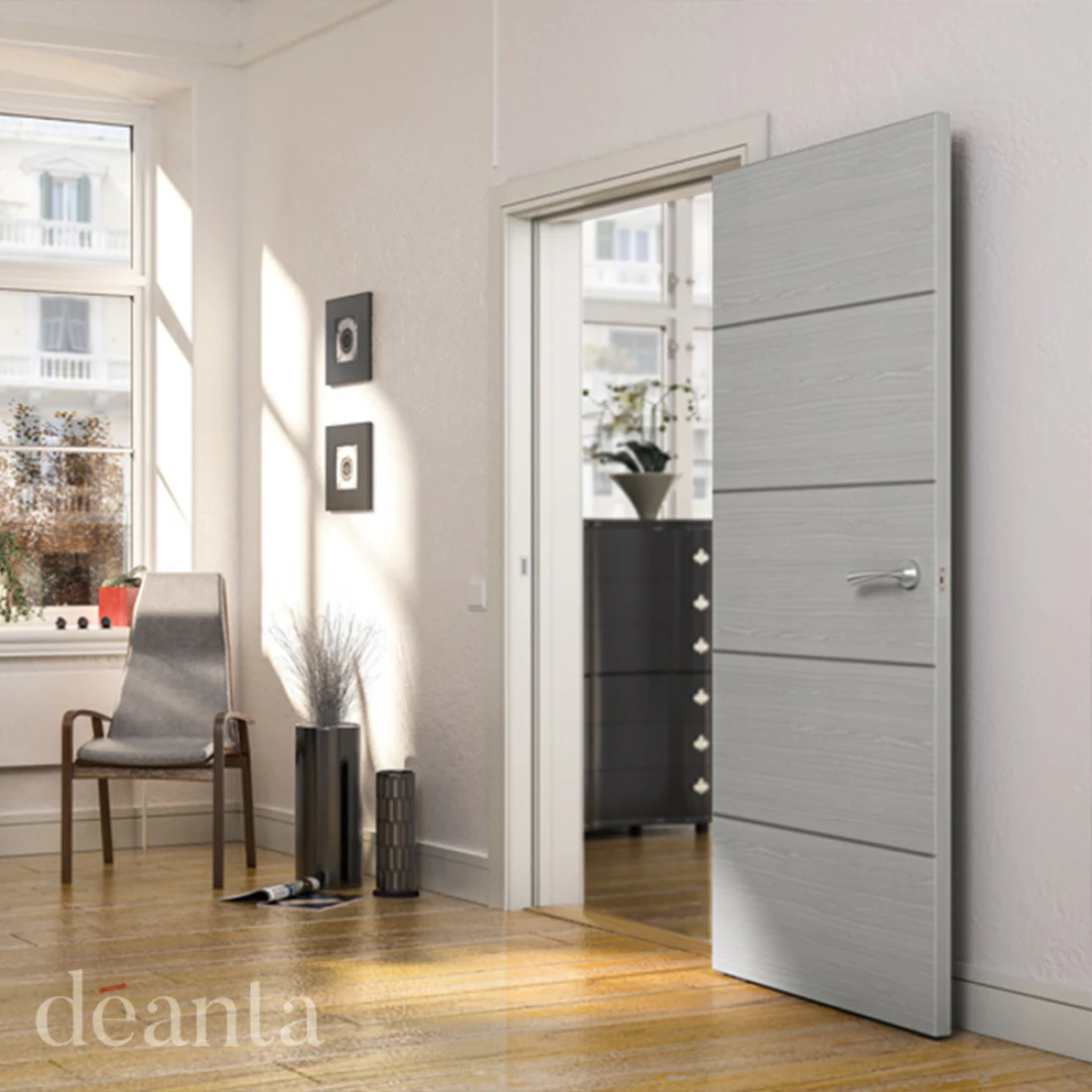Light Grey Flush Horizontal Inlay Prefinished Internal FD30 Fire Door - Image 3