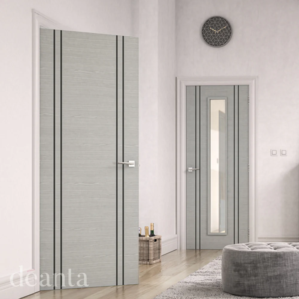 Light Grey Flush Vertical Inlay Prefinished Internal FD30 Fire Door - Image 3
