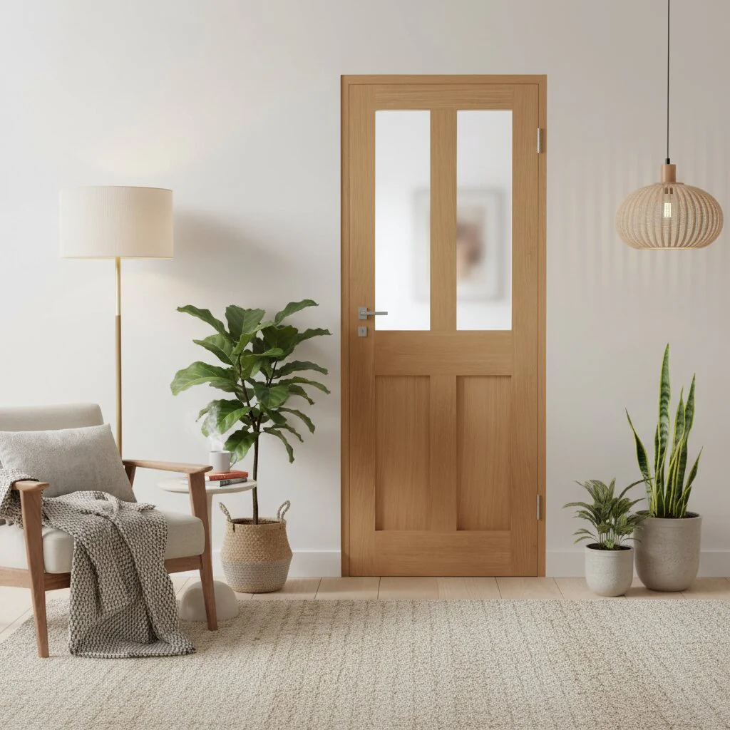 London Flat 4P Unfinished Oak Glazed Internal Door - Image 2