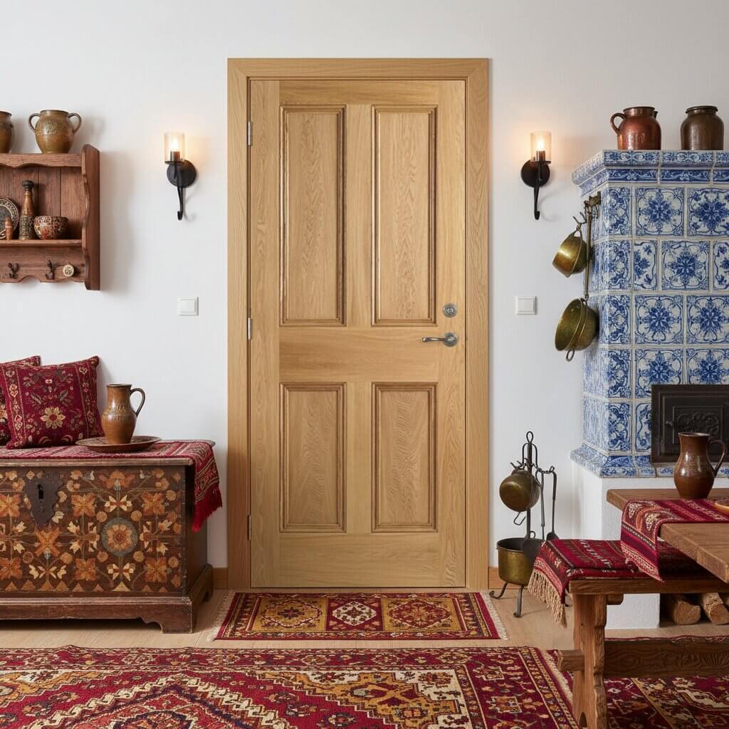 Oak Veneer 4 Flat Panel Internal Door - Image 2