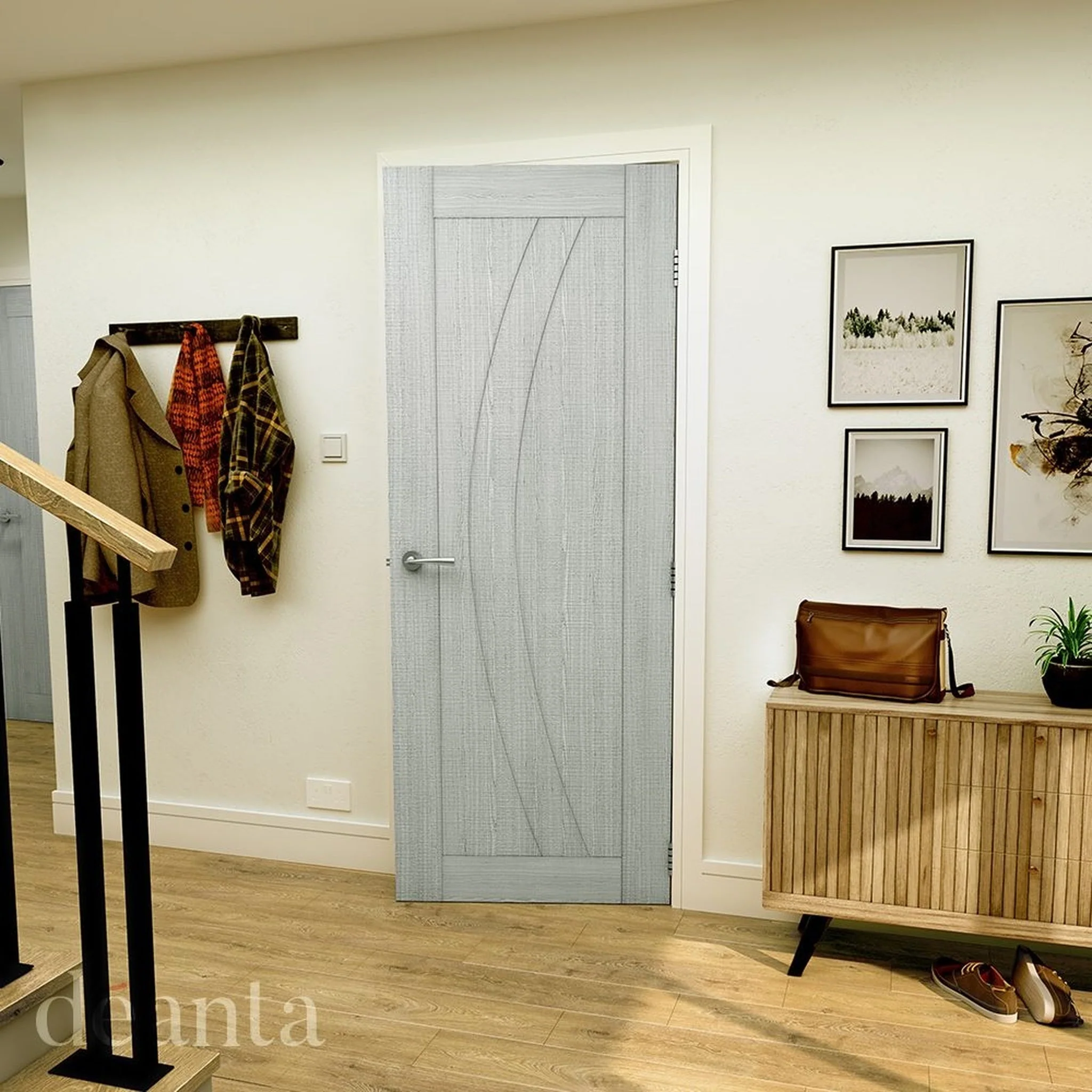 Ravello Prefinished Light Grey Ash FD30 Fire Door - Image 3