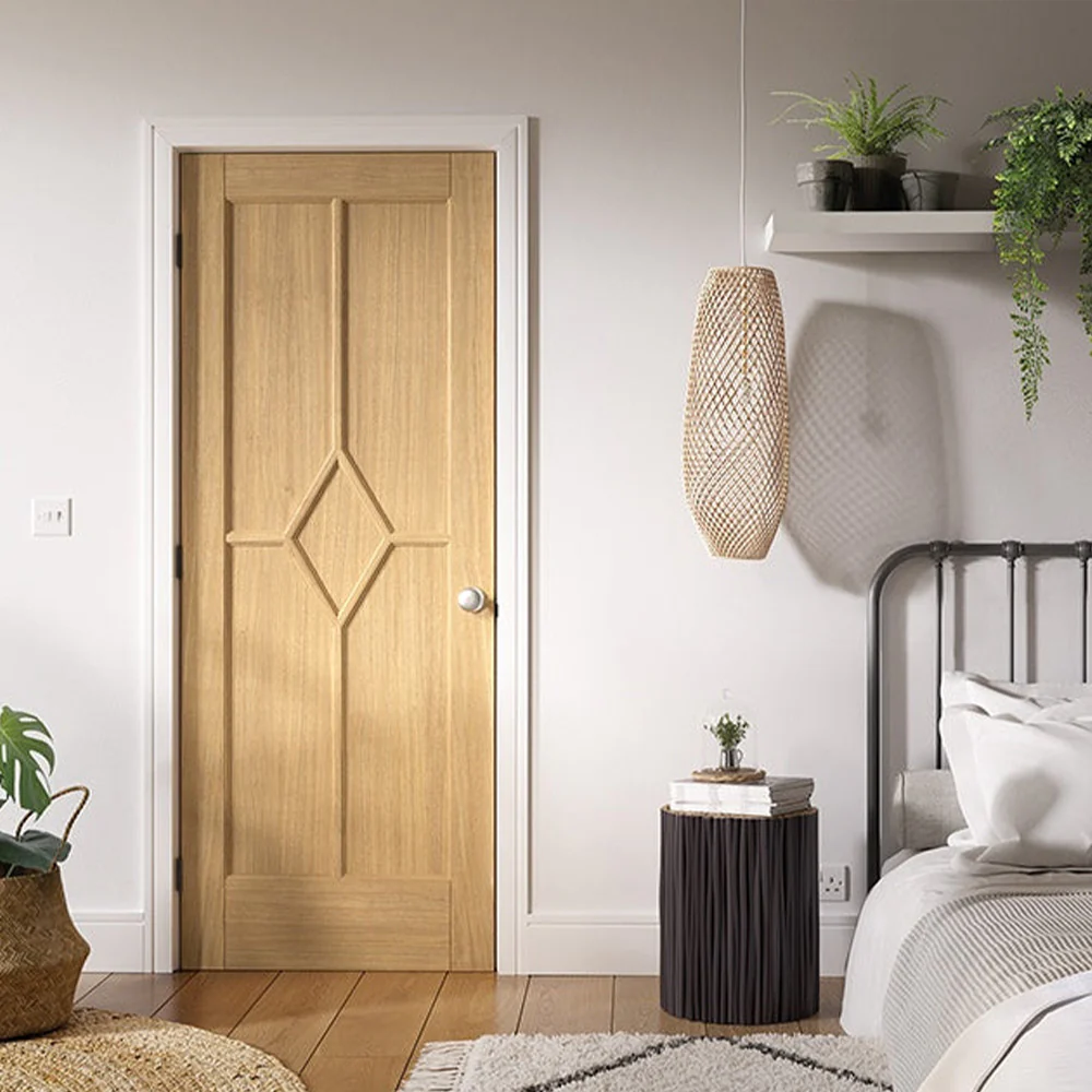 Reims 5 Panel Diamond Prefinished Oak FD30 Fire Door - Image 2