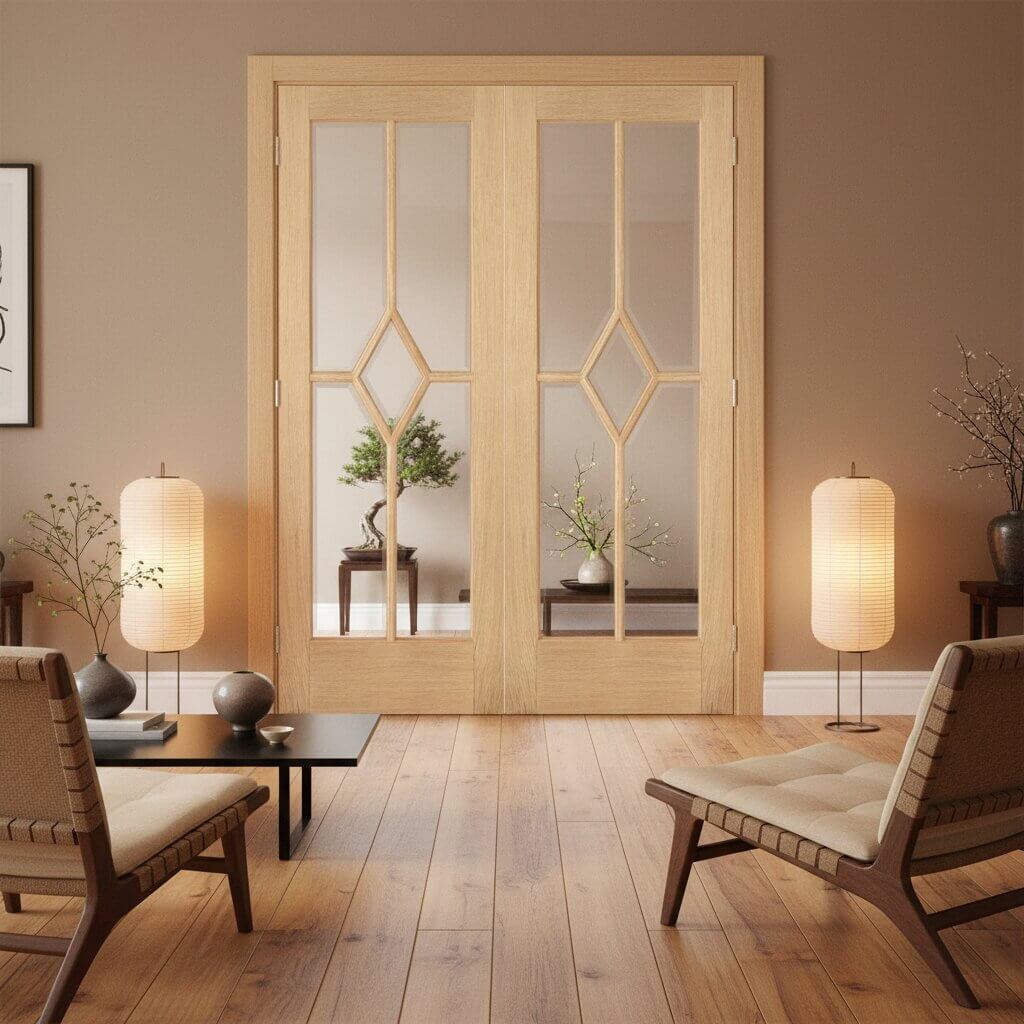 Reims 5 Panel Diamond Prefinished Oak Internal Glazed Door - Image 2
