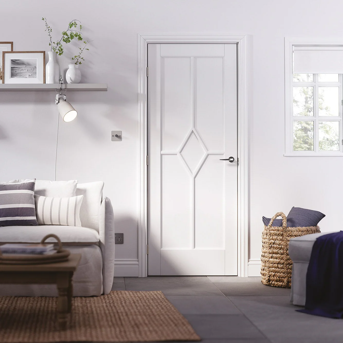Reims 5 Panel Diamond White Primed FD30 Fire Door - Image 2