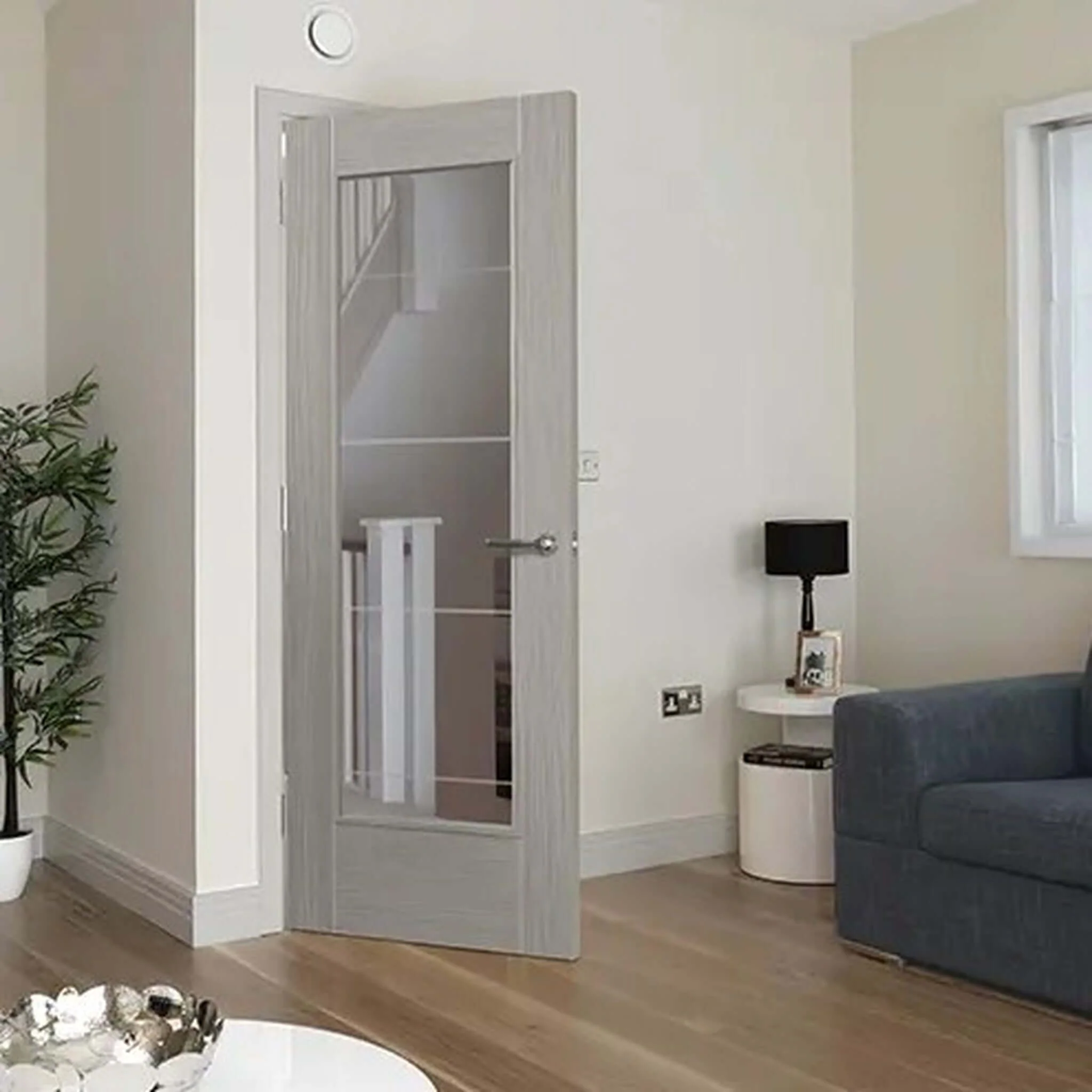 Tigris Light Grey Full Glazed Laminate Internal Door - Image 2