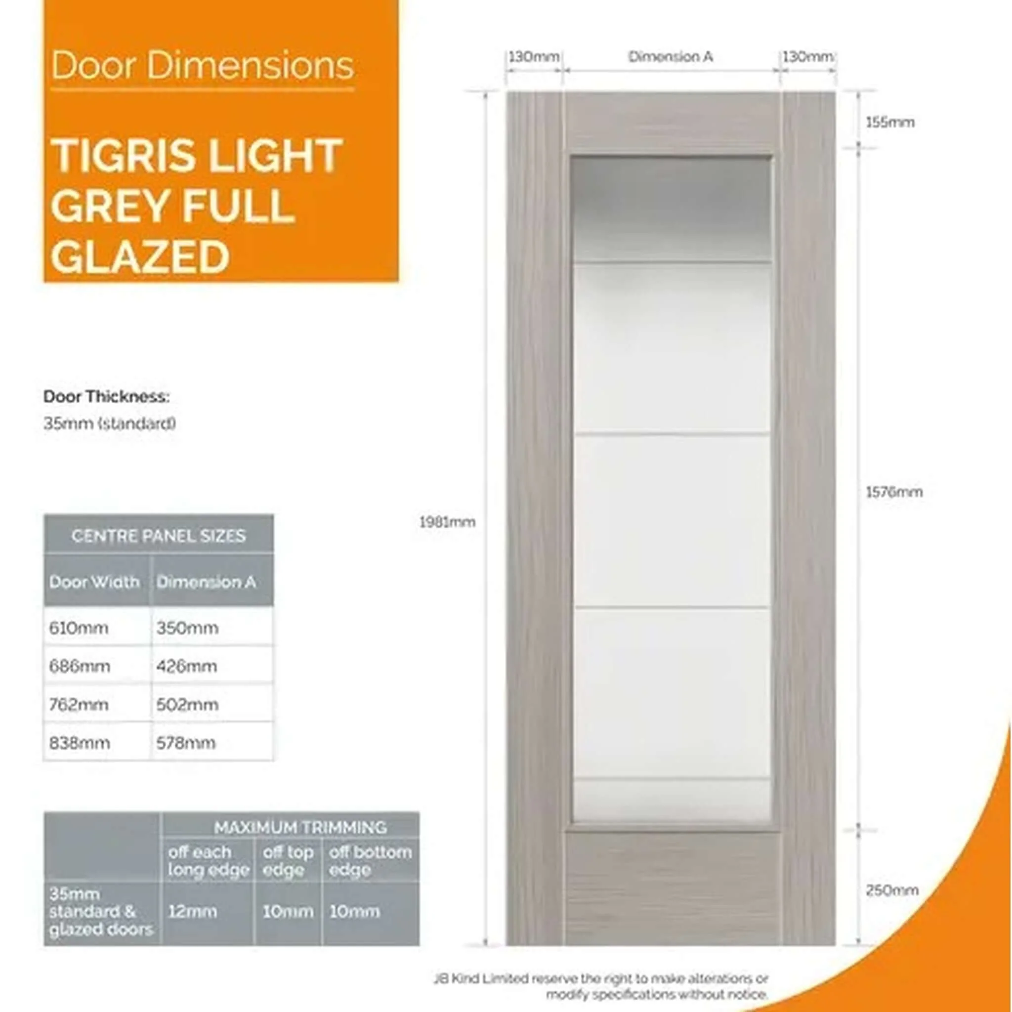 Tigris Light Grey Full Glazed Laminate Internal Door - Image 5