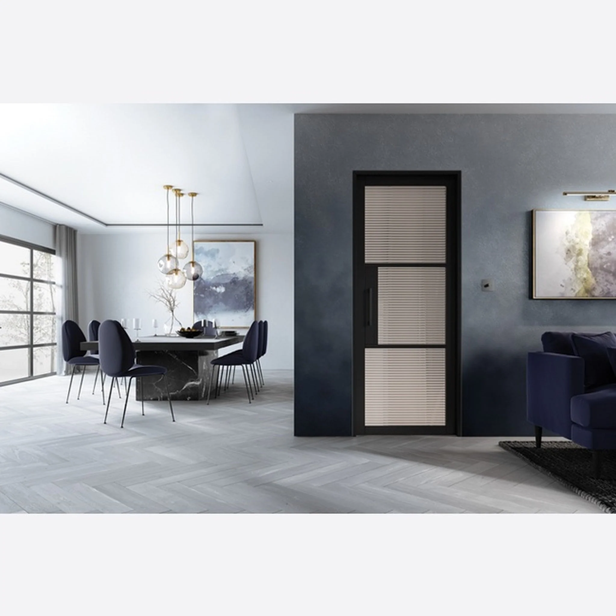 Tribeca Black 3L Glazed Reeded Internal Door - Image 2