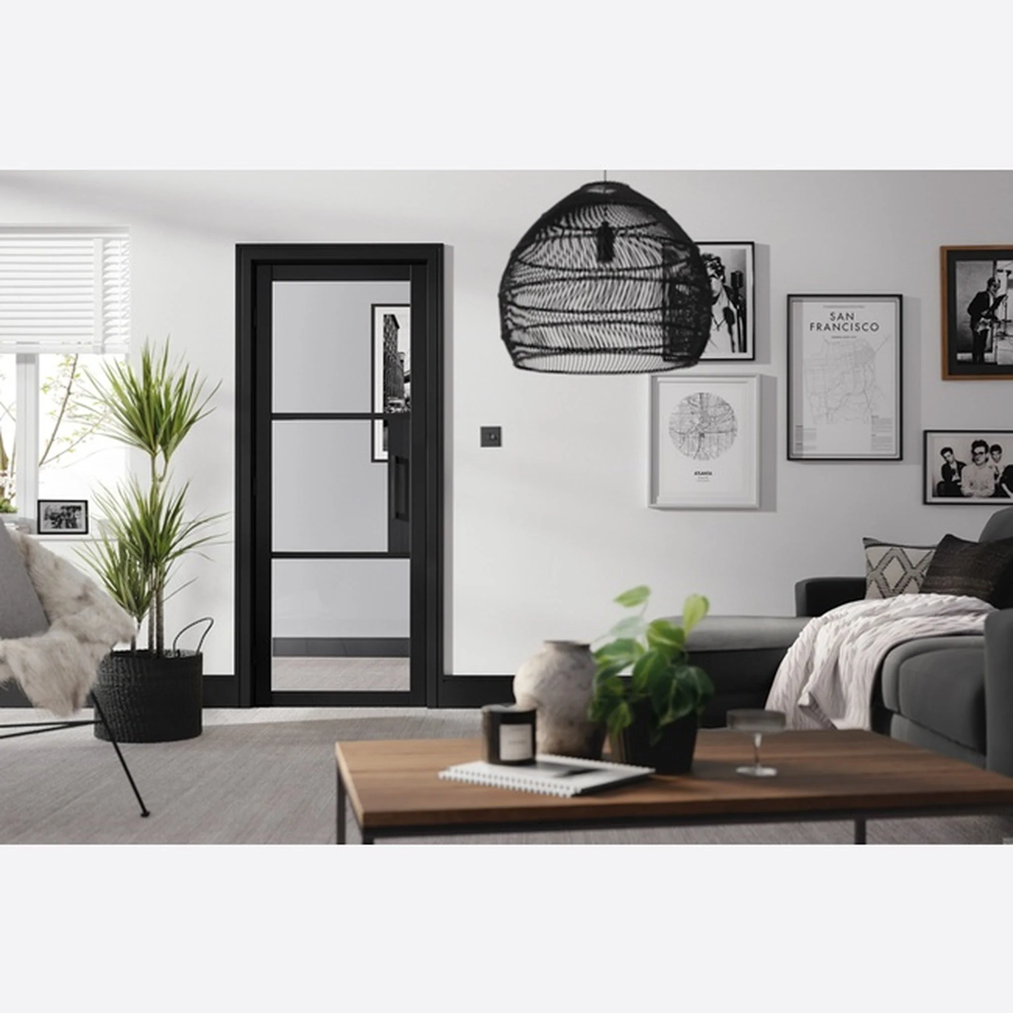 Tribeca Clear Glazed Black Primed Internal Door - Image 2